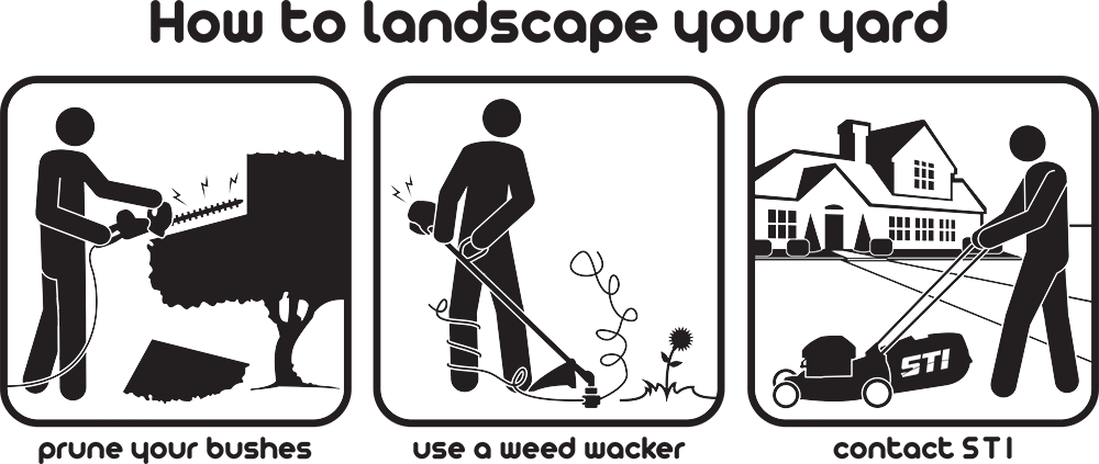 STI Landscape Center cartoon in black and white